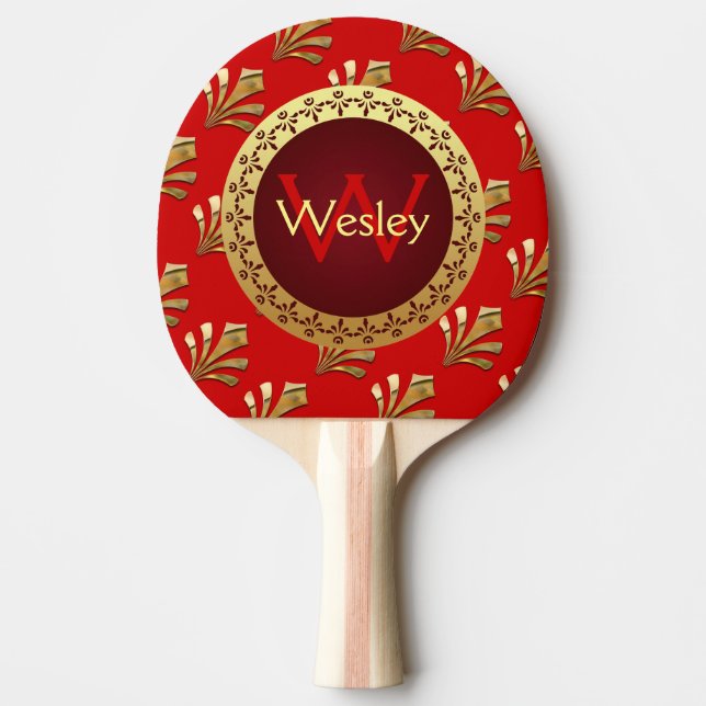 Red Roman Monogram Ping-Pong Paddle (Front)