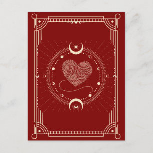 Red romance tarot boho moon postcard