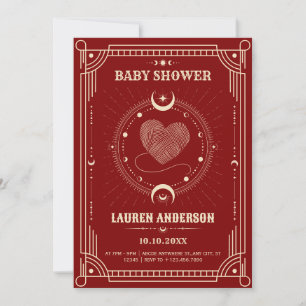 Red romance tarot boho mystical moon baby shower invitation