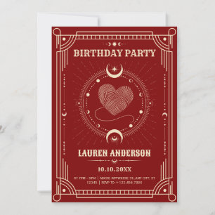 Red romance tarot boho mystical moon birthday invitation