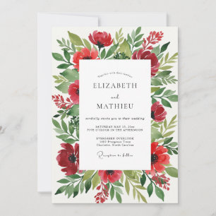 Red Romantic Botanical Wedding Invitation