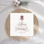 Red Romantic Calligraphy Merry Christmas Holiday Napkins<br><div class="desc">This Christmas napkin features elegant and romantic swirly calligraphy lettering,  accented with a winter berry holly bouquet . For more advanced customization of this design,  please click the BLUE DESIGN TOOL BUTTON. Matching items are also available.</div>