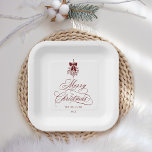 Red Romantic Calligraphy Merry Christmas Holiday Paper Plates<br><div class="desc">This Christmas paper plate features elegant and romantic swirly calligraphy lettering,  accented with a winter berry holly bouquet. For more advanced customization of this design,  please click the BLUE DESIGN TOOL BUTTON. Matching items are also available.</div>