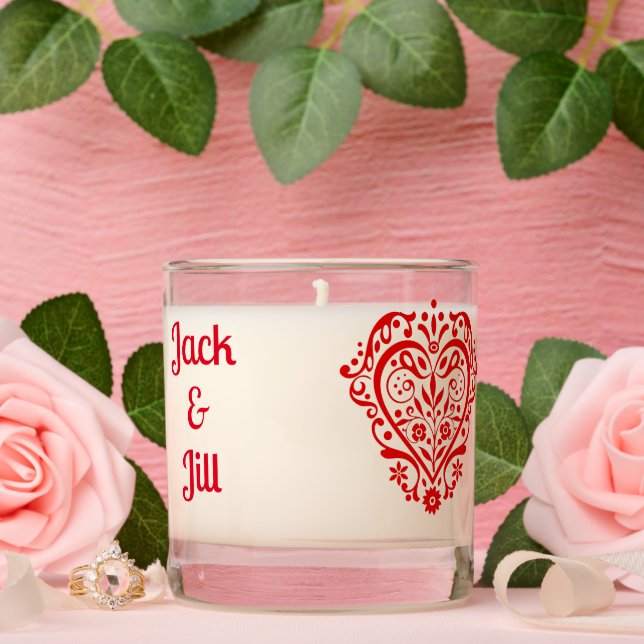 Red Romantic Heart Personalized Scented Candle (Wedding)