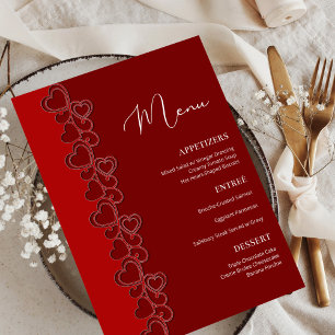 Red Romantic Hearts Swirls Valentine's Day Holiday Menu