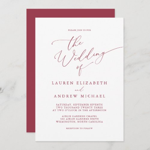 Red Romantic Holiday Minimalist Wedding Invitation