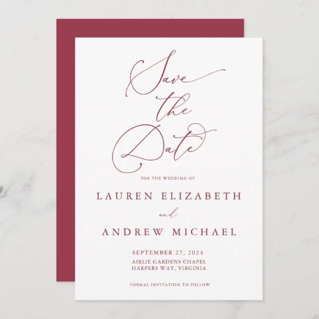 Red Romantic Holiday Save the Date Invitation (Front/Back)