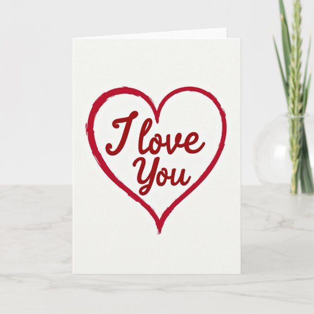 Red Romantic I Love You Brushstroke Card (Front)