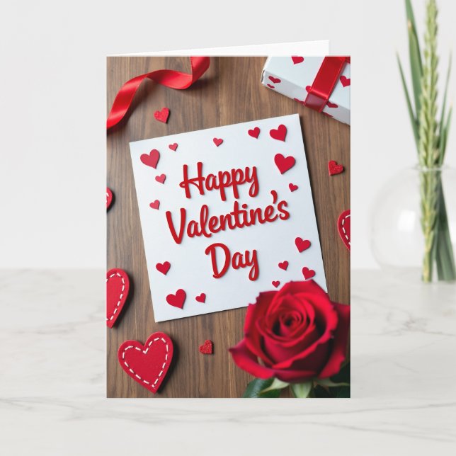 Red Romantic Layered Valentines Day Card (Front)