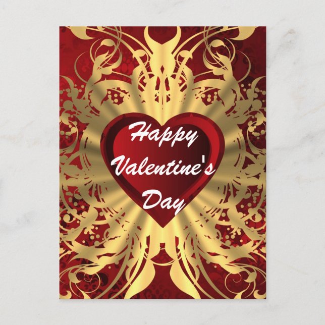 Red romantic love heart Valentines Holiday Postcard (Front)