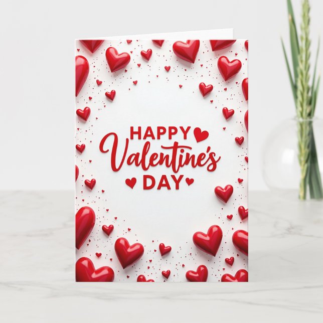 Red Romantic Love Hearts Card (Front)