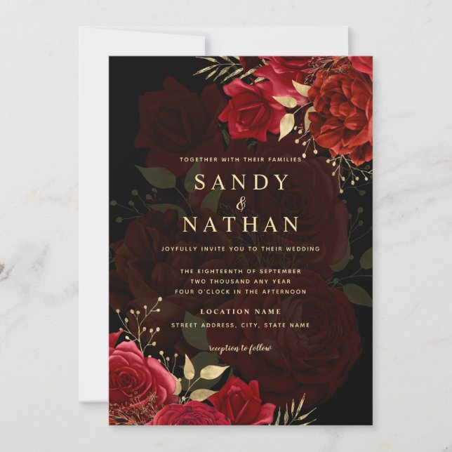 Red Romantic Rose Wedding Invitation (Front)