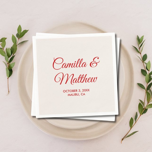 Red Romantic Script Personalized Wedding Napkins (Red Romantic Script Personalized Wedding Napkins
)