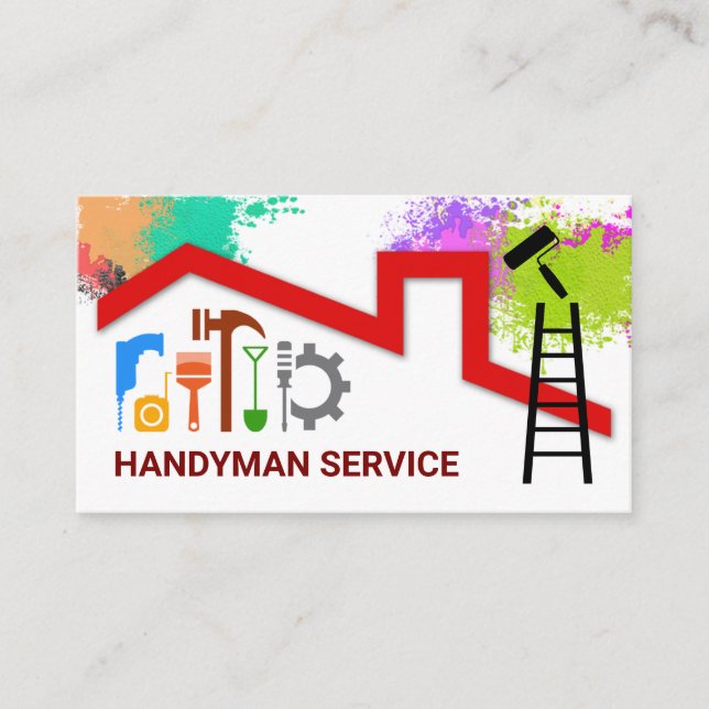 Red Roof Building Paint Splatter Business Card (Front)