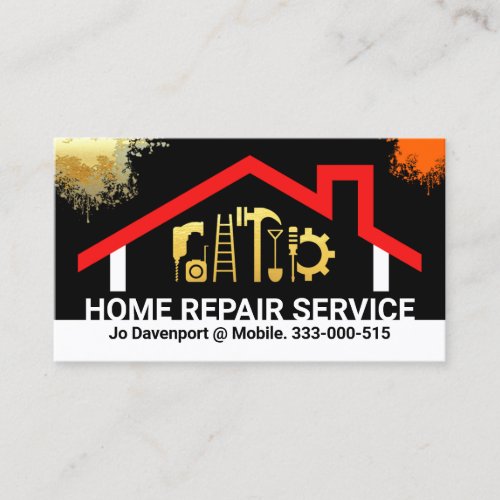 Red Roof Building Paint Splatters Business Card