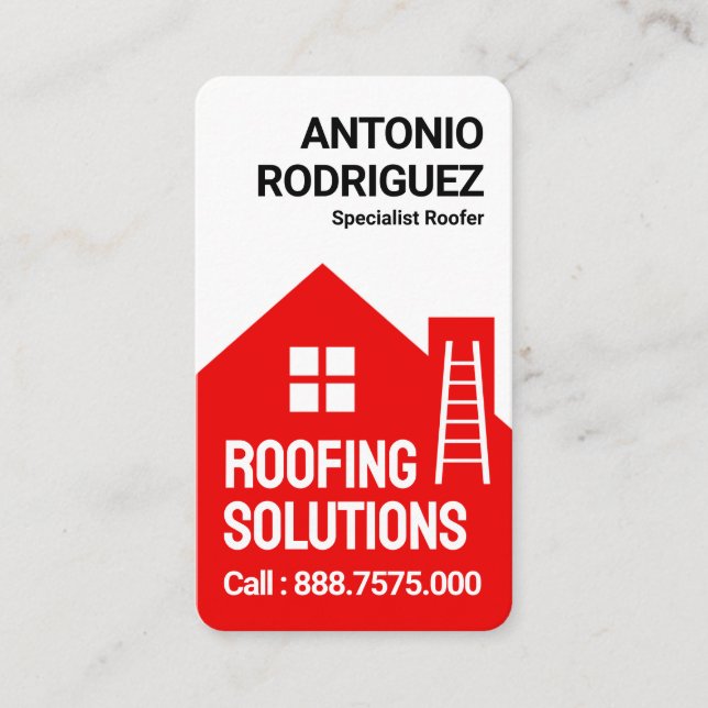 Red Roof Building Roofing Service Business Card (Front)