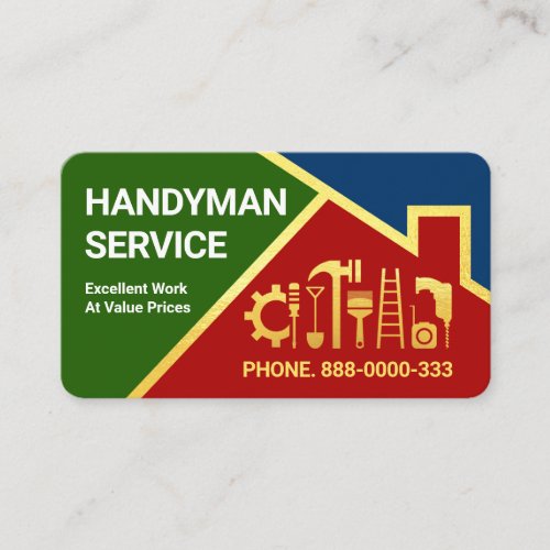 Red Roof Gold Handyman Tools Border Business Card
