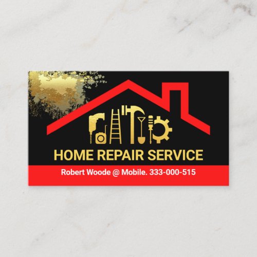 Red Roof Gold Paint Splatter Business Card