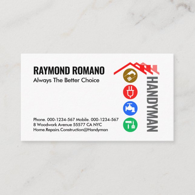 Red Roof Handyman Tools Line Business Card (Front)