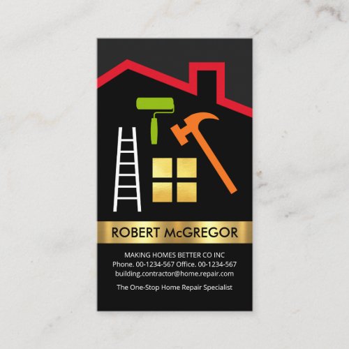 Red Roof Line Border Home Repair Business Card
