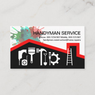 Red Roof Paint Splatter Handyman Tools Business Card