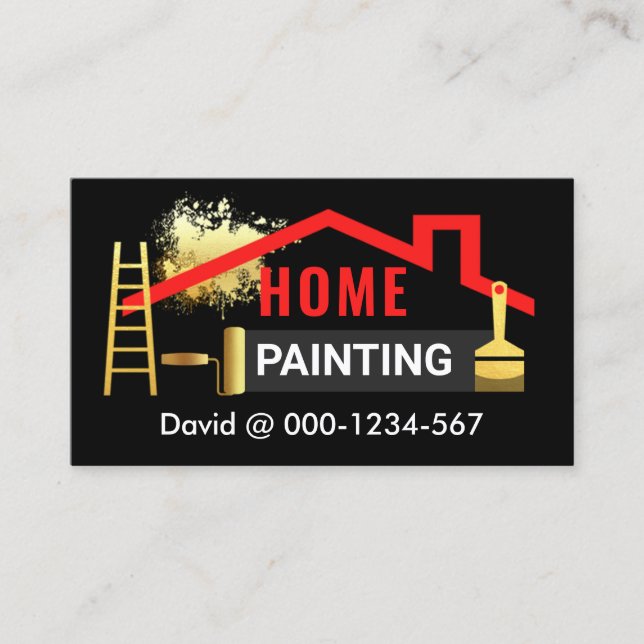 Red Roof Paint Splatter Painting Service Business Card (Front)