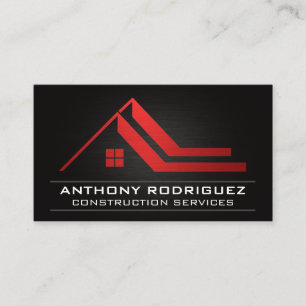 Red Roof Real Estate Logo Black Background Business Card