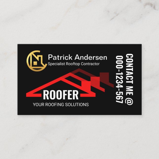 Red Roof Roofing Building Builder Business Card (Front)