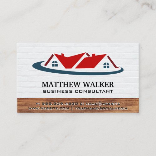 Red Roof Top Home Logo  Wood Trim Business Card