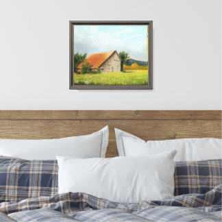 Red-roofed Barn in the Meadow Canvas Print