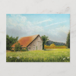 Red-Roofed Barn in the Meadow Postcard