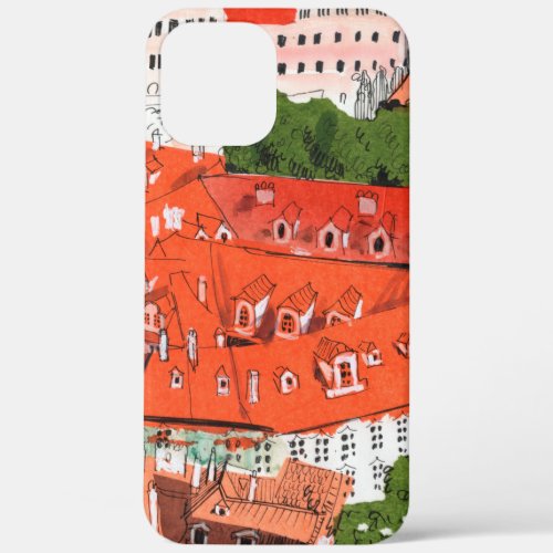 Red Roofs Prague Czech Cityscape Paper Collage Art iPhone 12 Pro Max Case