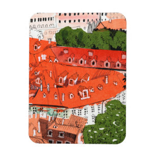 Red Roofs Prague Czech Cityscape Paper Collage Art Magnet
