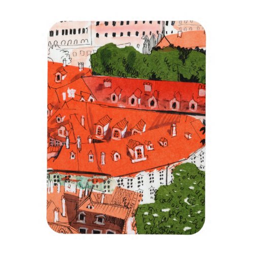 Red Roofs Prague Czech Cityscape Paper Collage Art Magnet