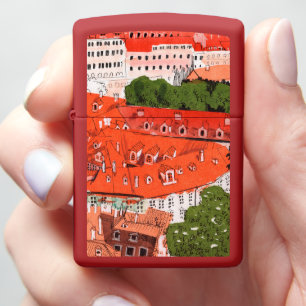 Red Roofs Prague Czech Cityscape Paper Collage Art Zippo Lighter
