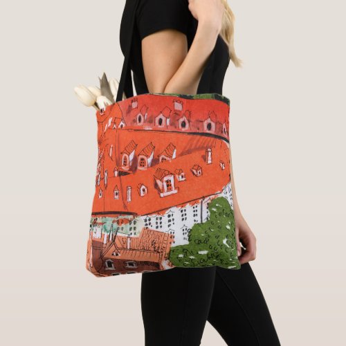 Red Roofs Prague Czech Cityscape Paper Collage Thr Tote Bag