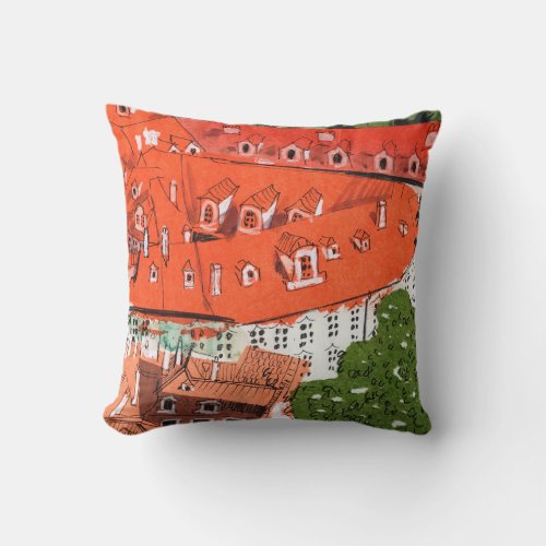 Red Roofs Prague Czech Cityscape Paper Collage Throw Pillow