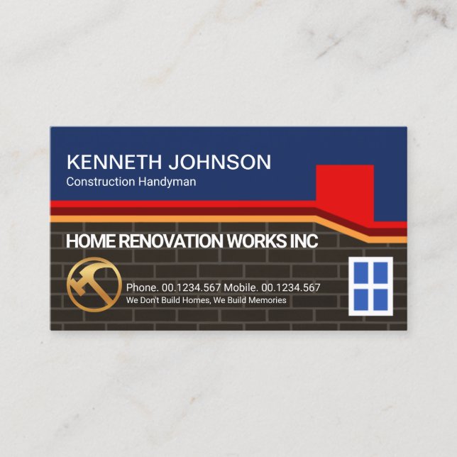 Red Rooftop Brick Wall Building Frame Masonry Business Card (Front)