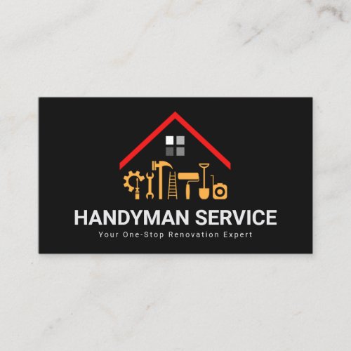 Red Rooftop Building Handyman Tools Home Repairs Business Card
