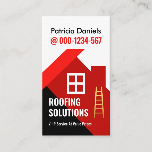 Red Rooftop Building Roofing Business Card (Front)