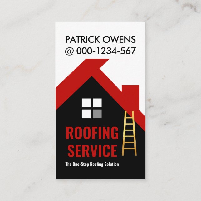 Red Rooftop Building Roofing Roofer Business Card (Front)