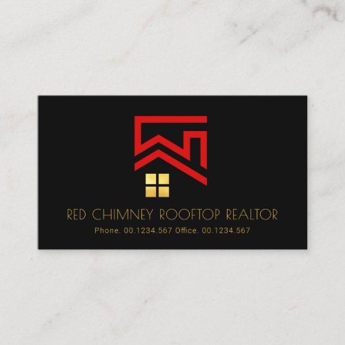 Red Rooftop Chimney Gold Windows Business Card