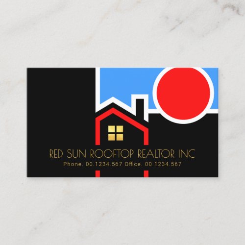 Red Rooftop Sun Building Realty Business Card