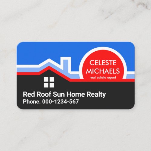 Red Rooftop Sunrise Realty Border Business Card