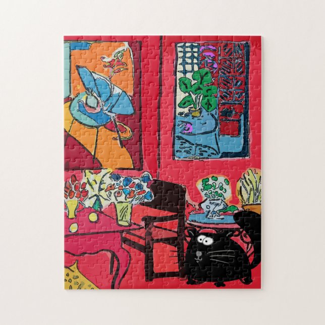 Red Room with Black Cat Jigsaw Puzzle (Vertical)
