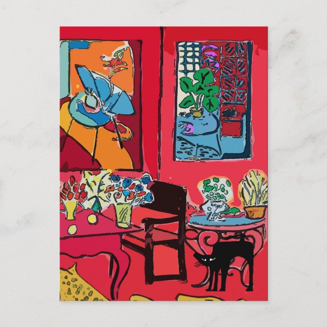 Red Room with black cat Postcard (Front)