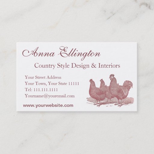 Customizable Red Rooster and Hens Plymouth Rock Chickens Farm Business Card