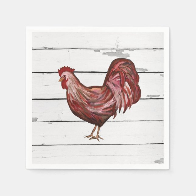 Red Rooster Barnyard Party Farmhouse Style Napkins (Front)