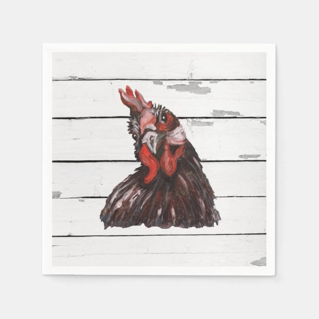Red Rooster Barnyard Party Farmhouse Style Napkins (Front)