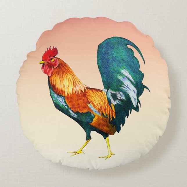 Red Rooster Bird Animal Round Pillow (Front)